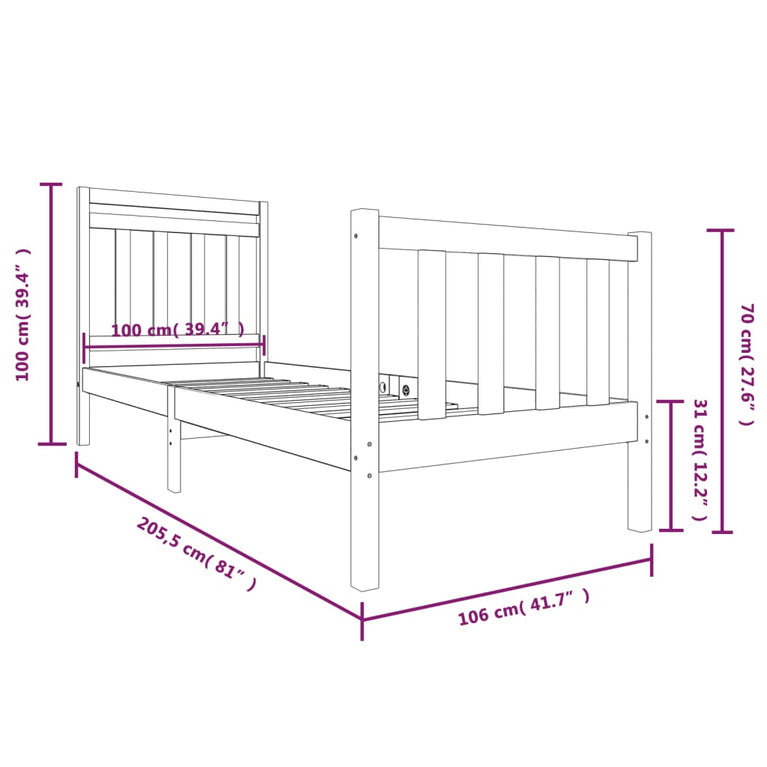 Bedframe massief hout 100x200 cm