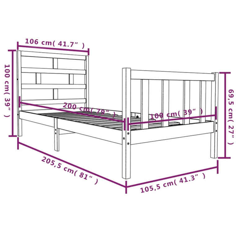 Bedframe massief grenenhout 100x200 cm
