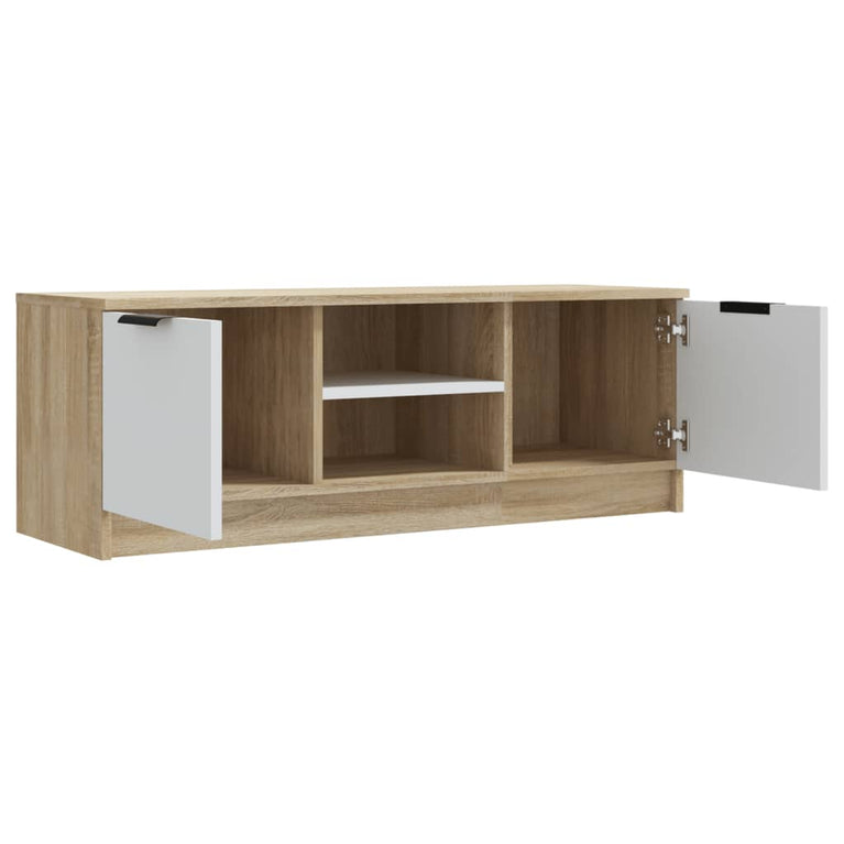 Tv-meubel 102x35x36,5 cm bewerkt hout wit sonoma eikenkleurig