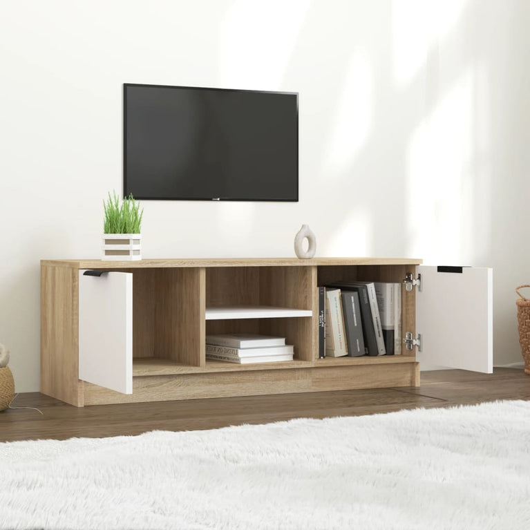 Tv-meubel 102x35x36,5 cm bewerkt hout wit sonoma eikenkleurig
