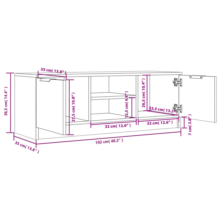 Tv-meubel 102x35x36,5 cm bewerkt hout wit sonoma eikenkleurig