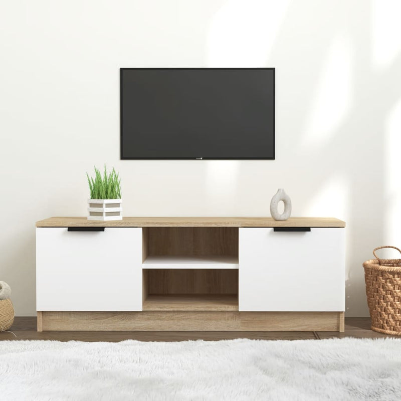Tv-meubel 102x35x36,5 cm bewerkt hout wit sonoma eikenkleurig