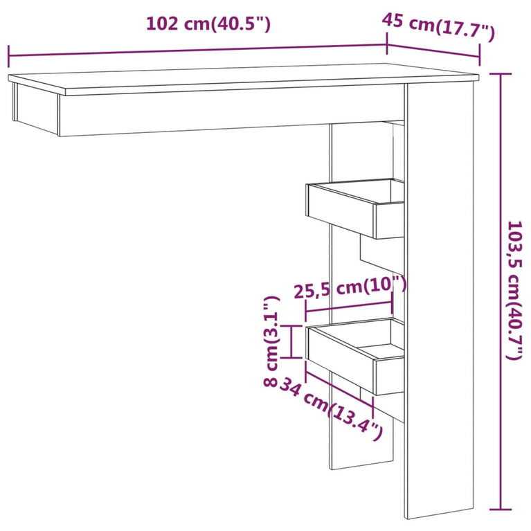 Bartafel wandgemonteerd 102x45x103,5 cm bewerkt hout eikenkleur