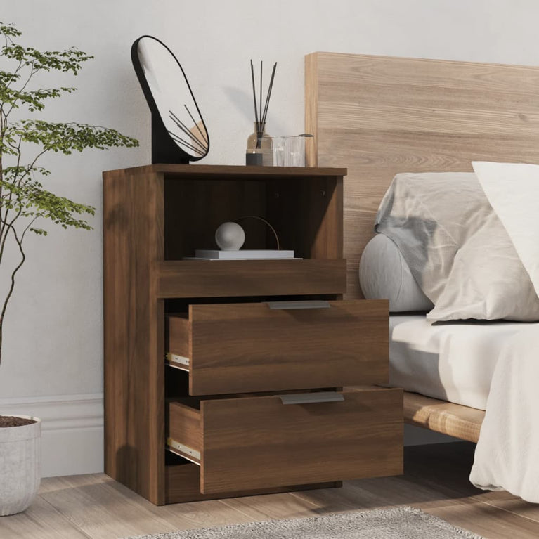 Nachtkastje bewerkt hout bruineikenkleurig