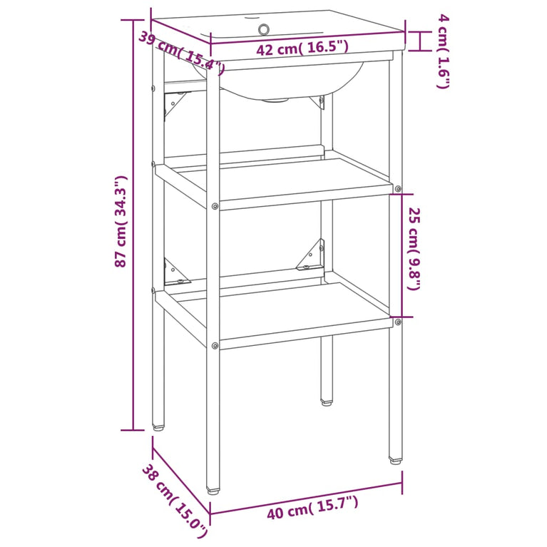 Wastafelframe met inbouwwastafel ijzer zwart