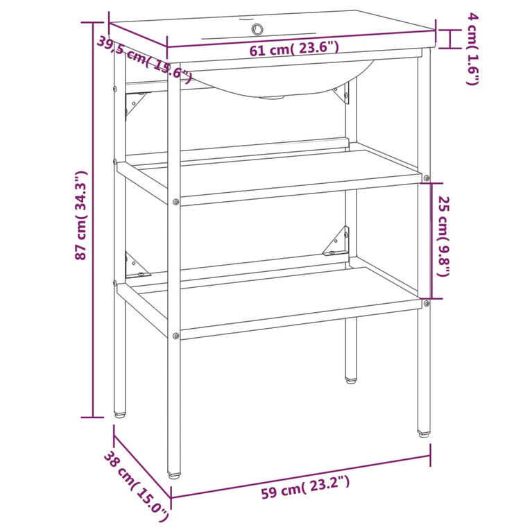 Wastafelframe met inbouwwastafel ijzer zwart