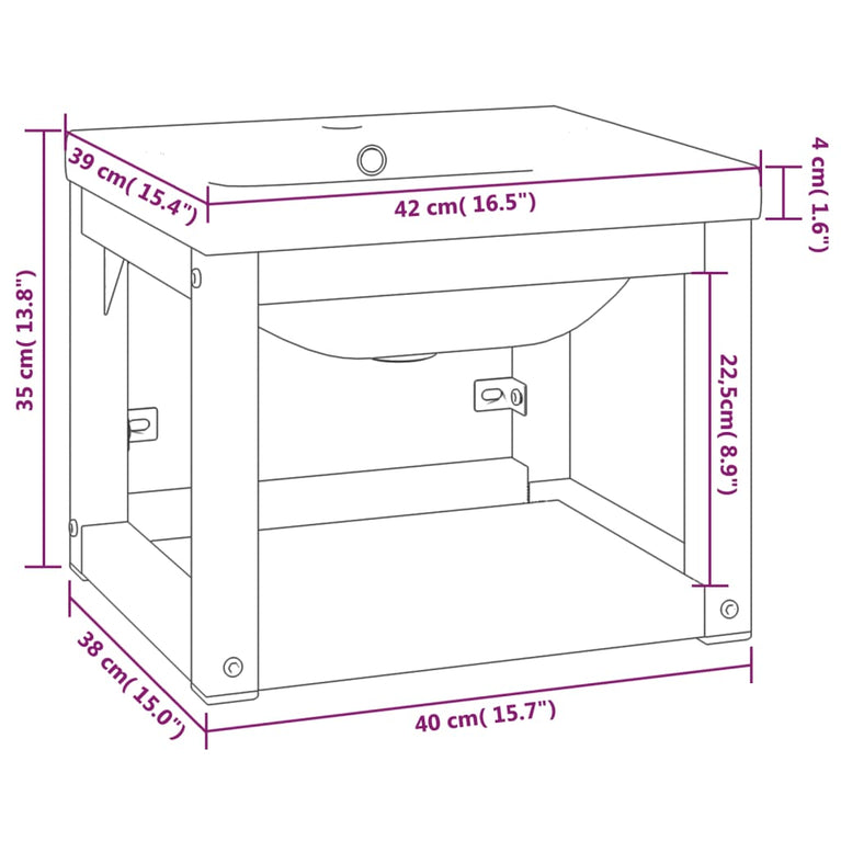 Wastafelframe met inbouwwastafel ijzer wit