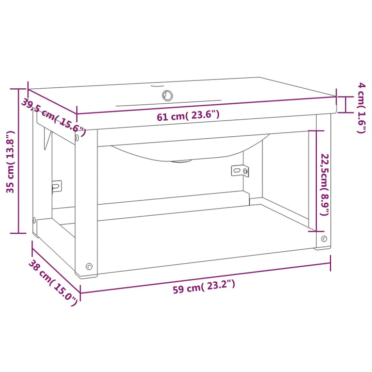 Wastafelframe met inbouwwastafel ijzer wit