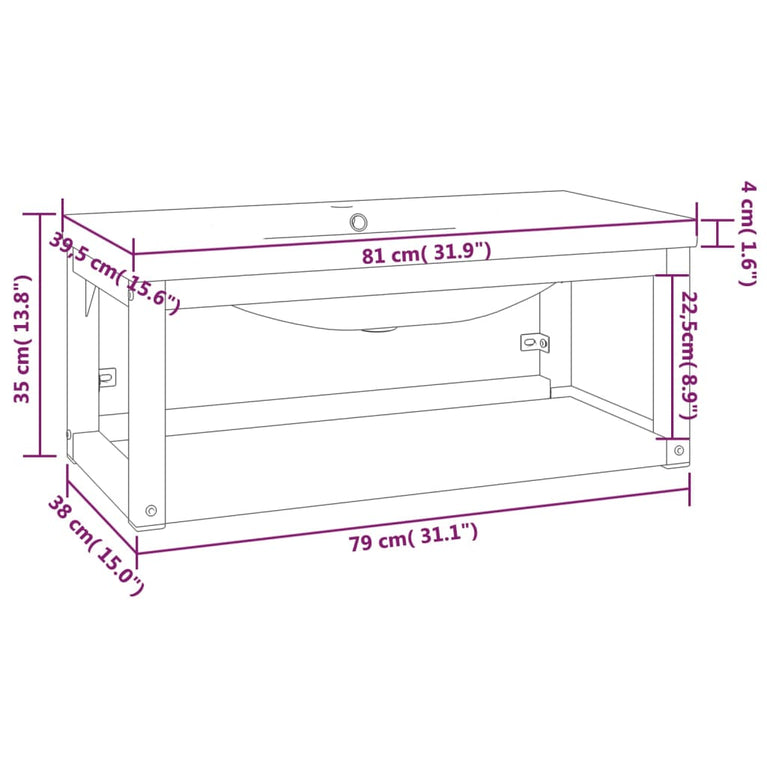 Wastafelframe met inbouwwastafel ijzer wit