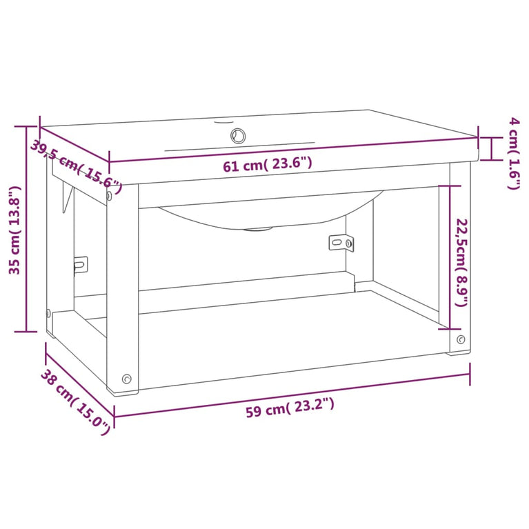 Wastafelframe met inbouwwastafel ijzer zwart