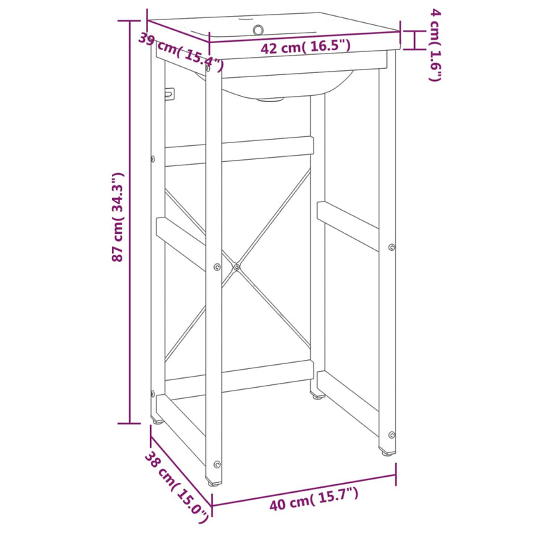 Wastafelframe met inbouwwastafel ijzer zwart