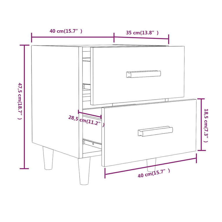 Nachtkastjes 2 st 40x35x47,5 cm grijs sonoma eikenkleurig