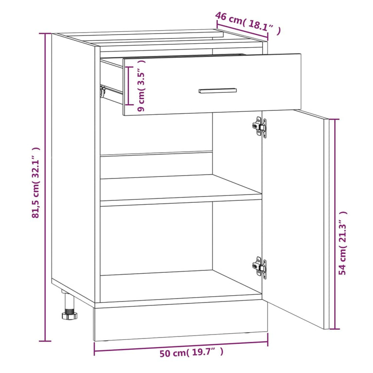 Onderkast met lade 50x46x81,5 cm bewerkt hout grijs sonoma