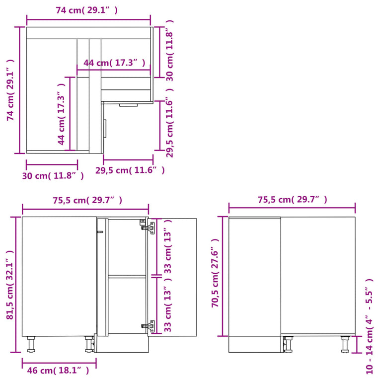 Keukenkastje 75,5x75,5x80,5 cm bewerkt hout grijs sonoma eiken