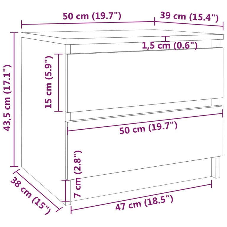 Nachtkastjes 2 st 50x39x43,5 cm bewerkt hout grijs sonoma eiken