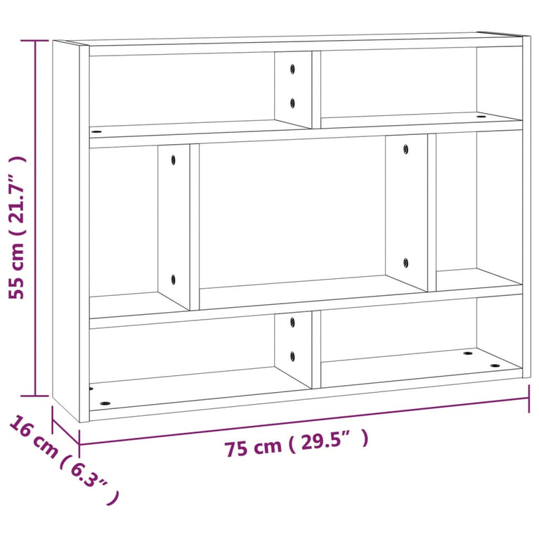 Wandschap 75x16x55 cm bewerkt hout gerookt eikenkleurig