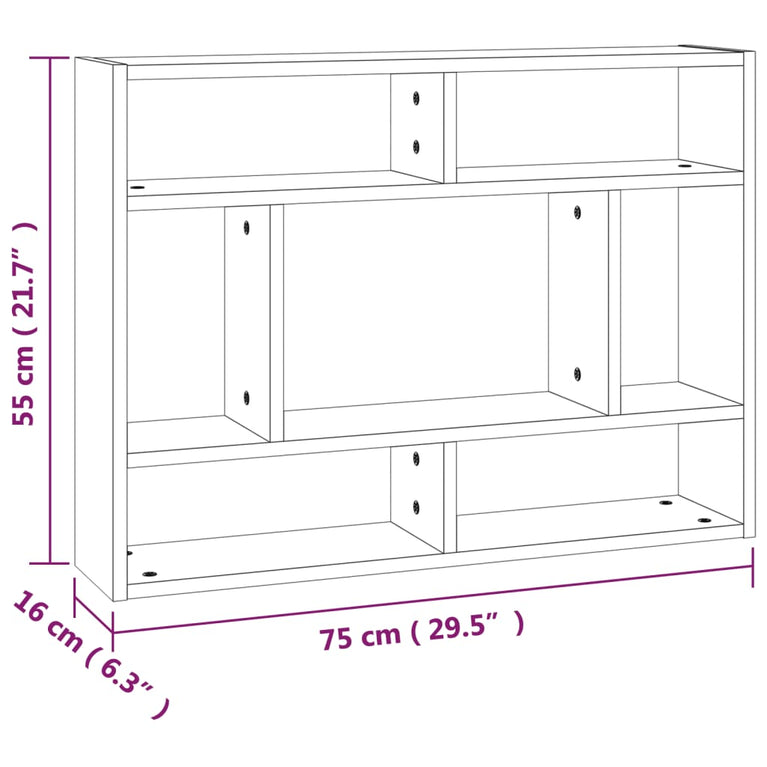 Wandschap 75x16x55 cm bewerkt hout grijs sonoma eikenkleurig