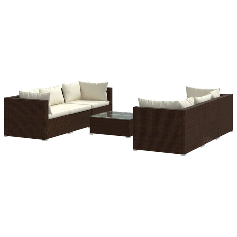 7-delige Loungeset met kussens poly rattan bruin