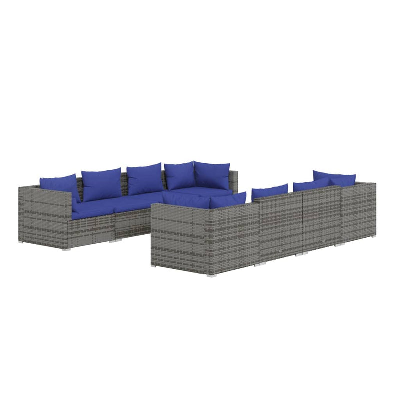 9-delige Loungeset met kussens poly rattan grijs