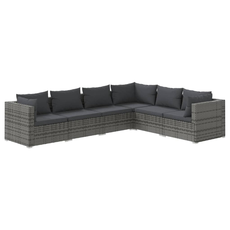 6-delige Loungeset met kussens poly rattan grijs
