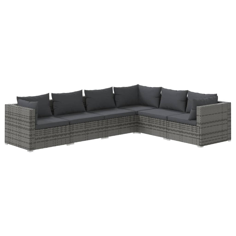 6-delige Loungeset met kussens poly rattan grijs
