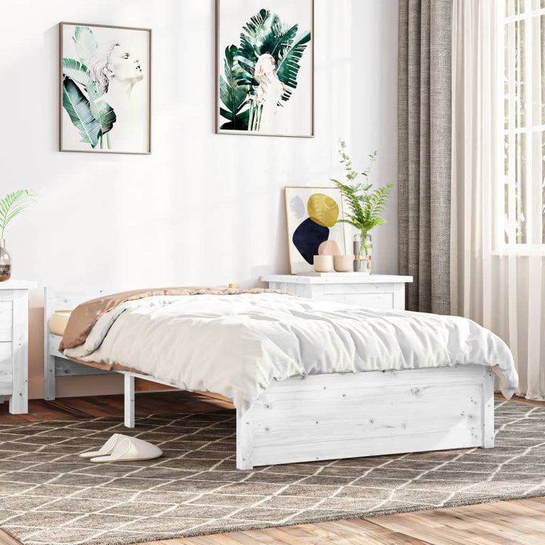 Bedframe massief hout wit 75x190 cm
