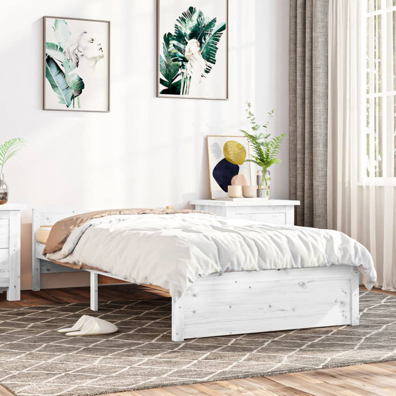 Bedframe massief hout wit 90x190 cm