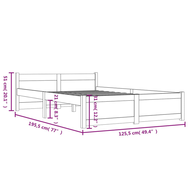 Bedframe massief hout 120x190 cm