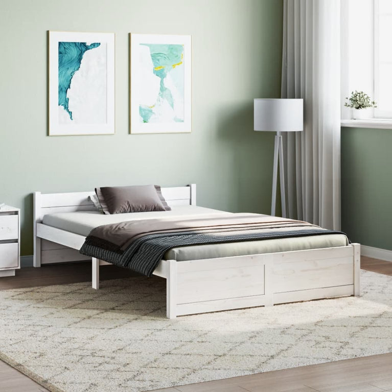 Bedframe massief hout wit 135x190 cm