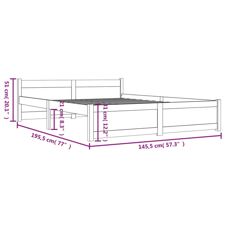 Bedframe massief hout wit 140x190 cm
