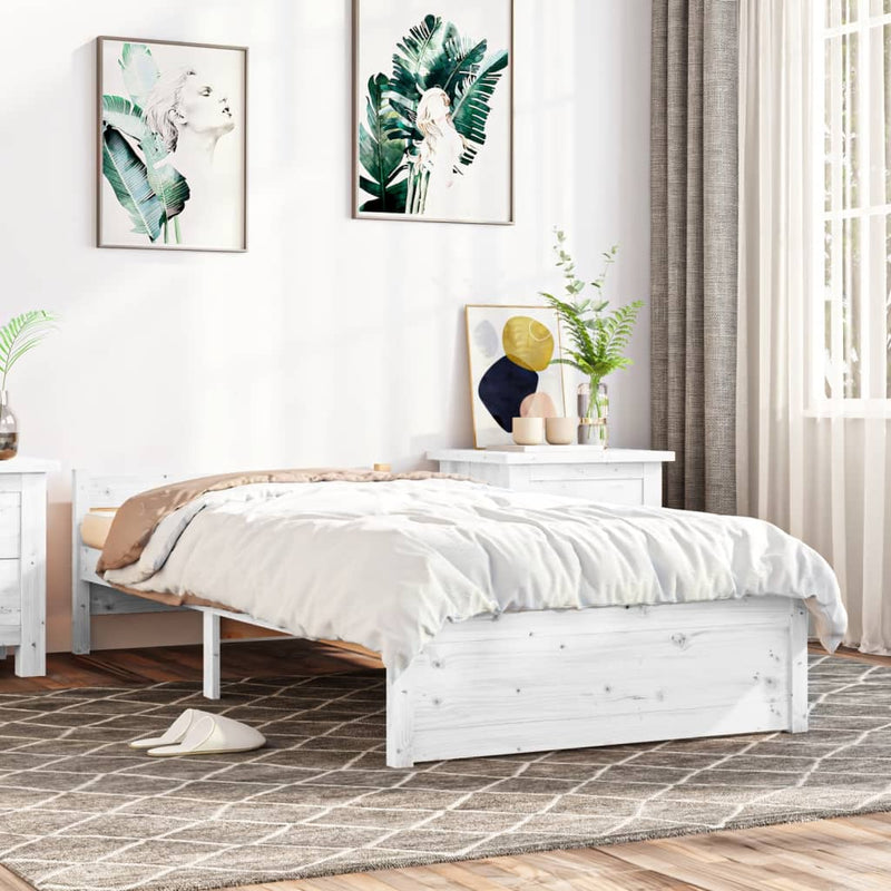 Bedframe massief hout wit 100x200 cm