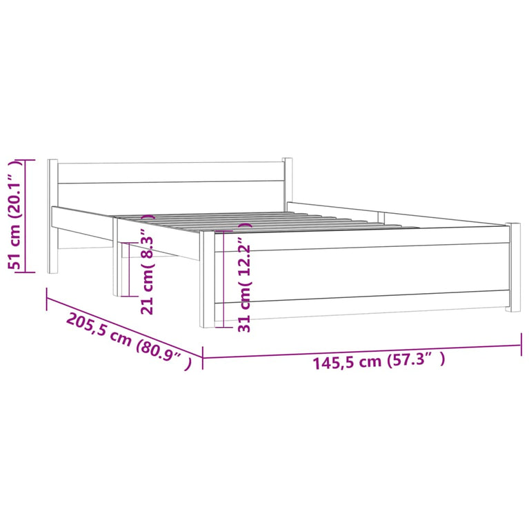Bedframe massief hout wit 140x200 cm