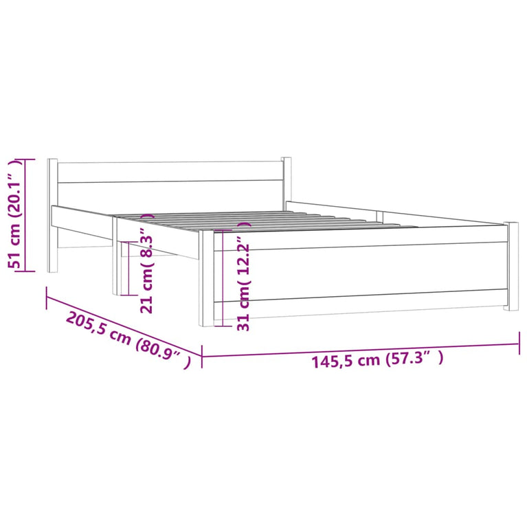 Bedframe massief hout grijs 140x200 cm