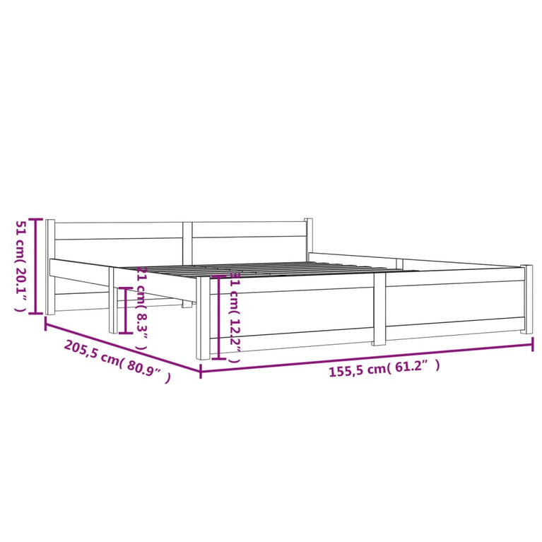 Bedframe massief hout wit 150x200 cm