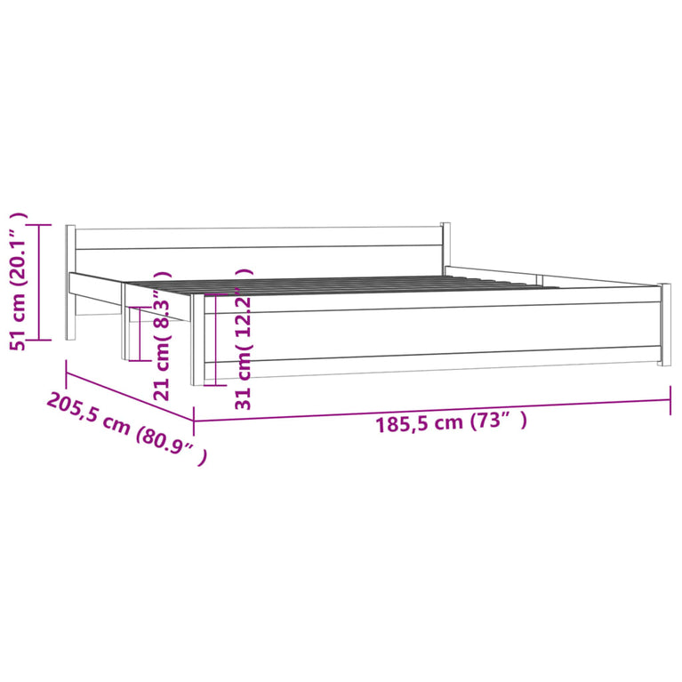 Bedframe massief hout grijs 180x200 cm