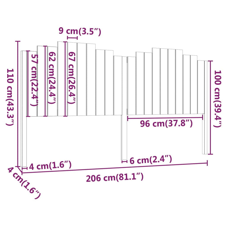 Hoofdbord 206x4x110 cm massief grenenhout
