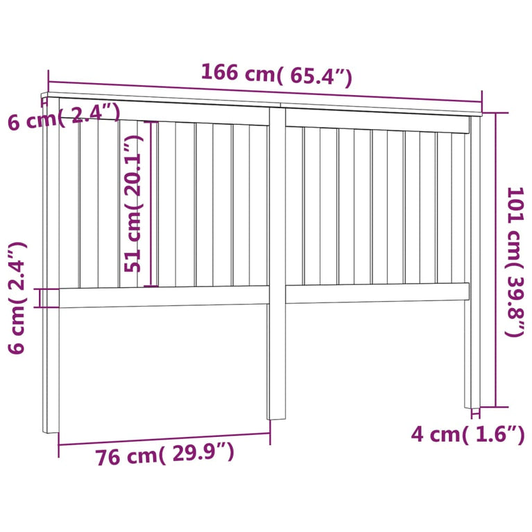Hoofdbord 166x6x101 cm massief grenenhout wit