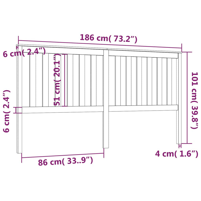 Hoofdbord 186x6x101 cm massief grenenhout wit