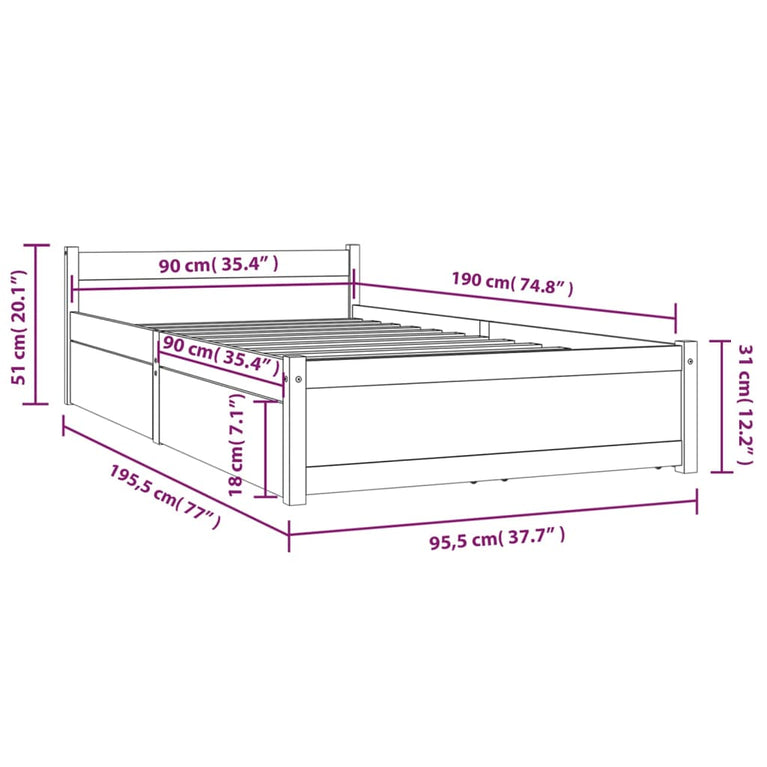 Bedframe met lades 90x190 cm