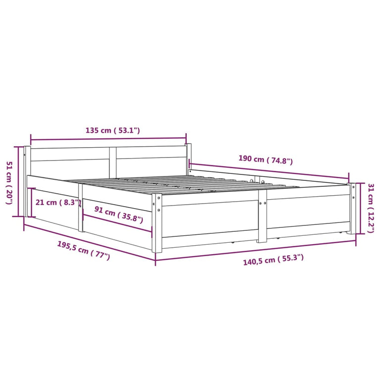 Bedframe met lades wit 135x190 cm
