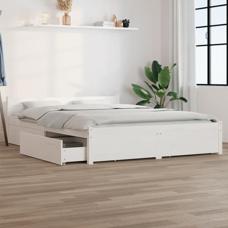 Bedframe met lades wit 140x190 cm