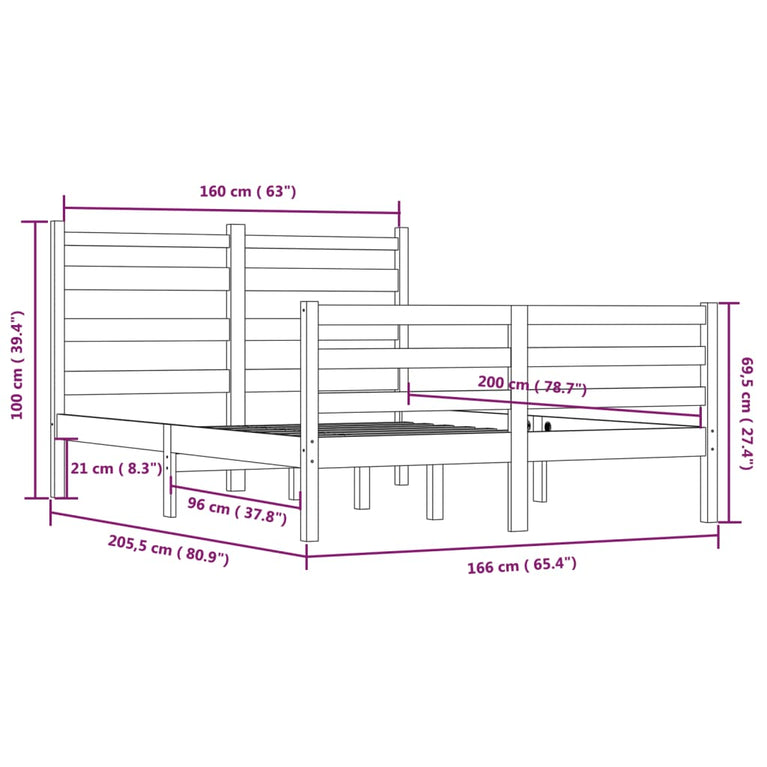 Bedframe massief grenenhout honingbruin 160x200 cm