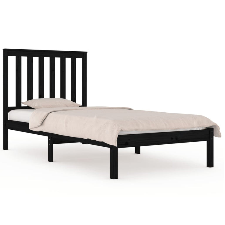 Bedframe massief grenenhout zwart 75x190 cm
