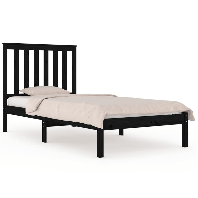 Bedframe massief grenenhout zwart 75x190 cm