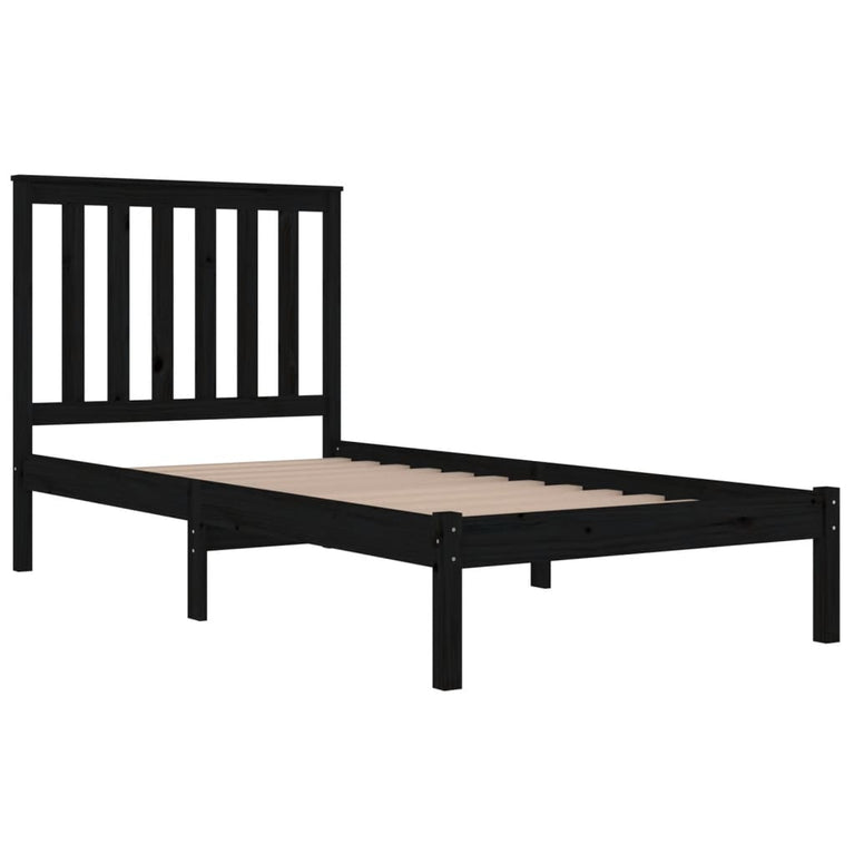 Bedframe massief grenenhout zwart 75x190 cm