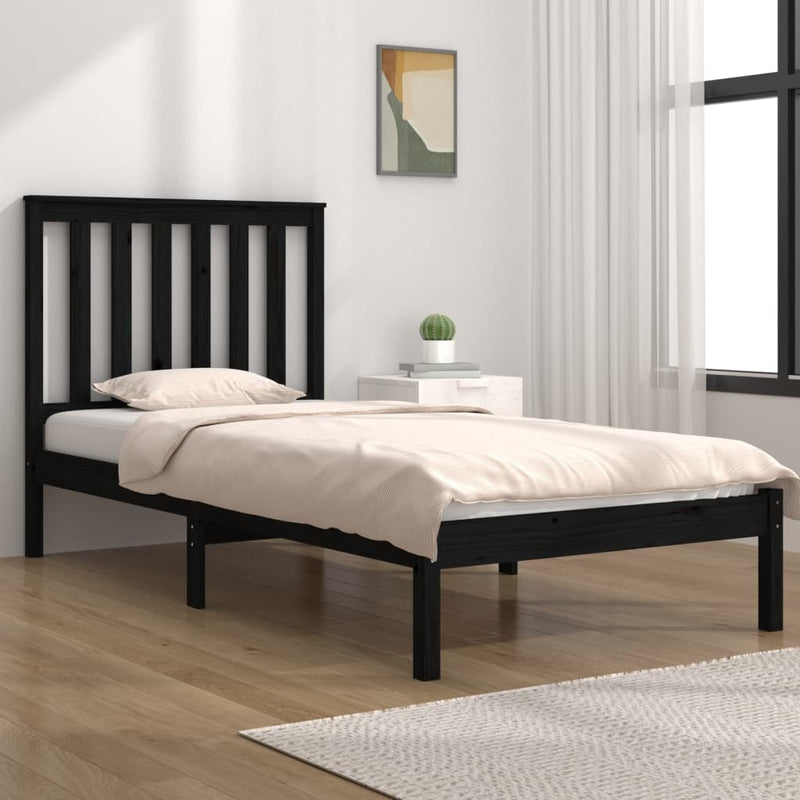 Bedframe massief grenenhout zwart 75x190 cm