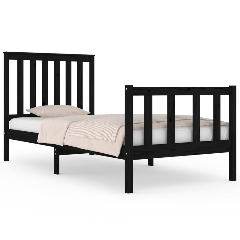 Bedframe massief grenenhout zwart 75x190 cm