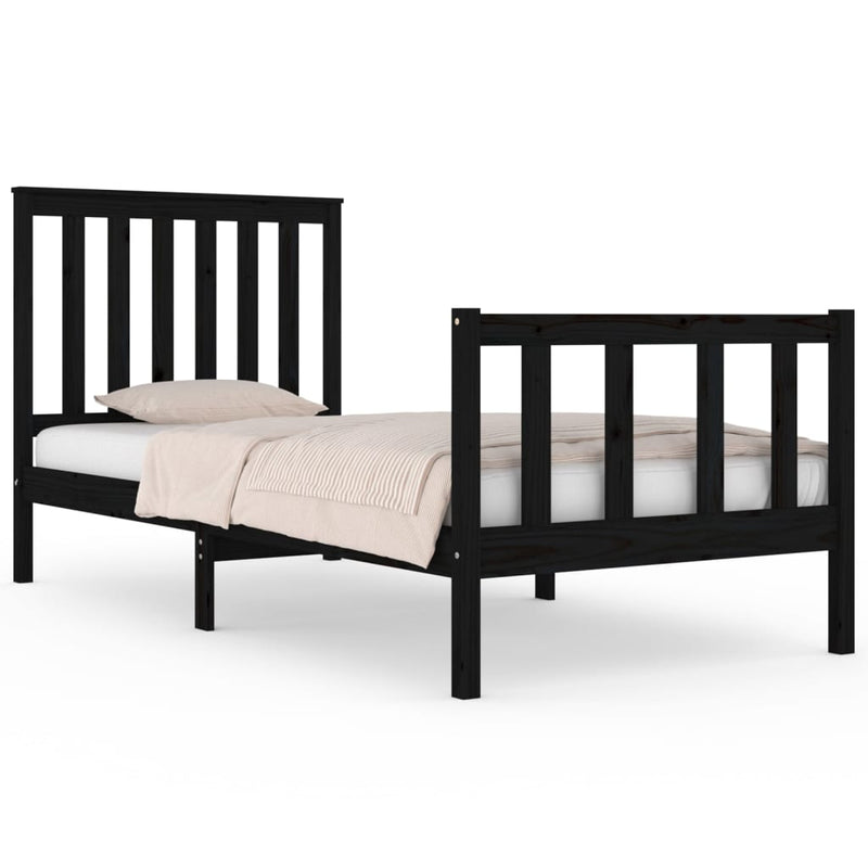 Bedframe massief grenenhout zwart 75x190 cm
