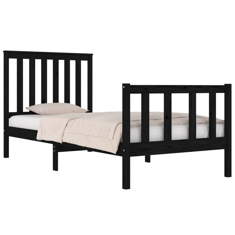 Bedframe massief grenenhout zwart 75x190 cm
