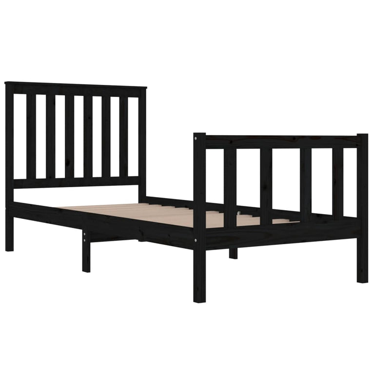Bedframe massief grenenhout zwart 75x190 cm